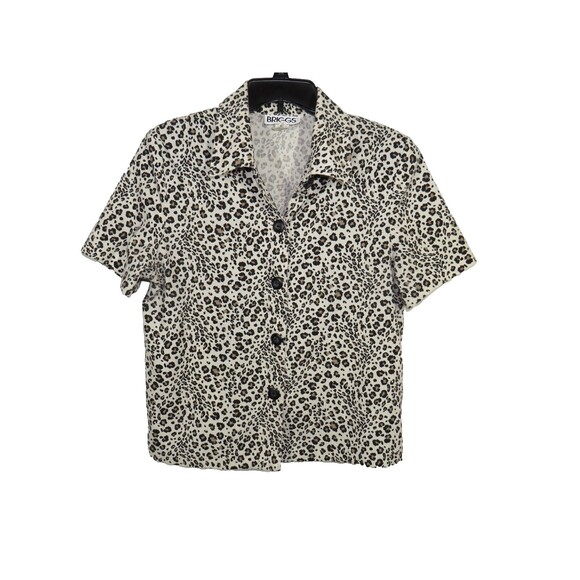 Vintage Briggs Women's Leopard Print Woven Button Up Short Sleeve Top Size M - Picture 5 of 11